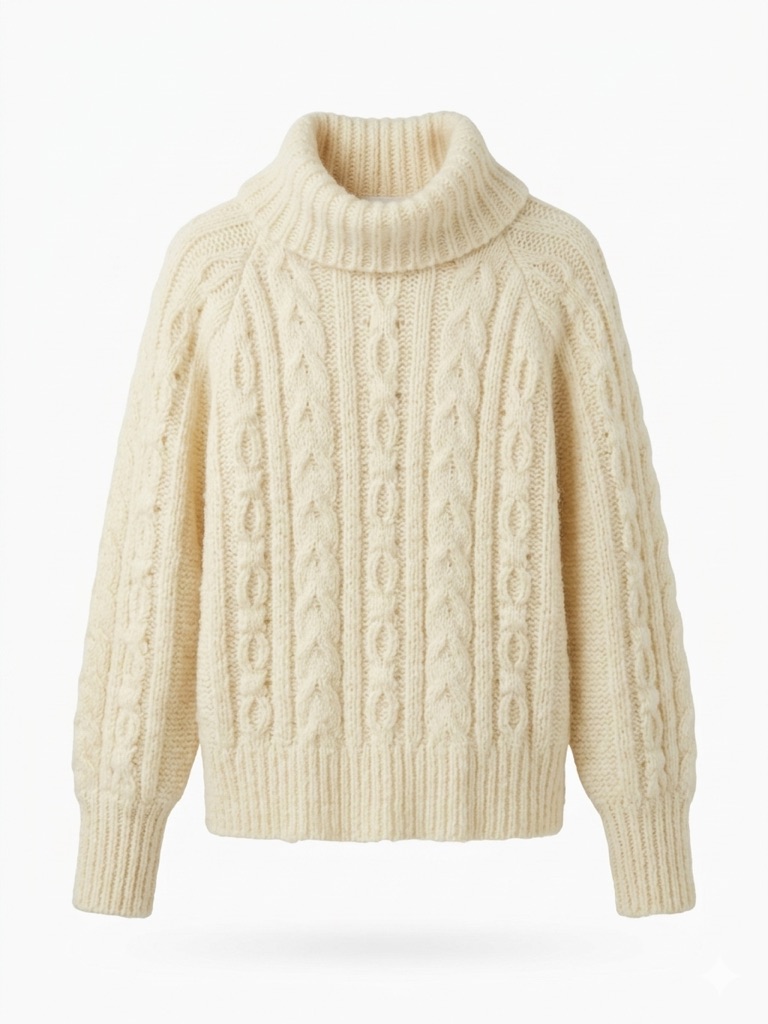 A New Day Chunky Cable Turtleneck Sweater - Buttery Cream Xl